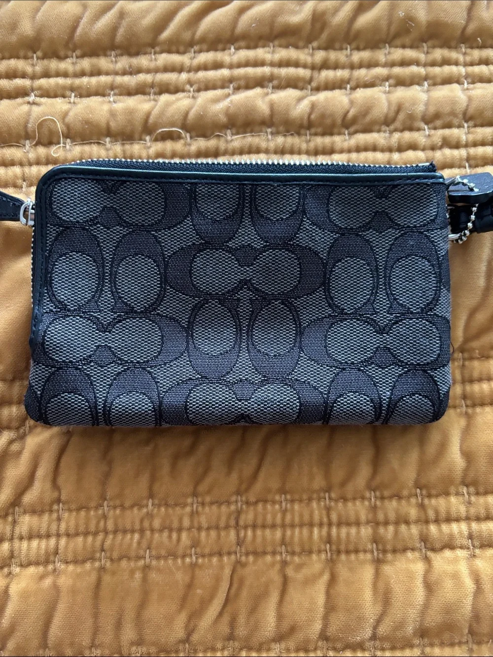 Coach Black/Gray Signature Canvas Wristlet with Logo